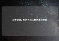 王者荣耀，解析有效压制刘备的策略