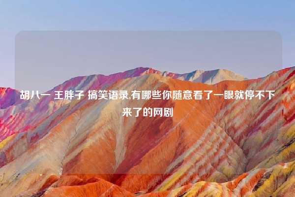 胡八一 王胖子 搞笑语录,有哪些你随意看了一眼就停不下来了的网剧