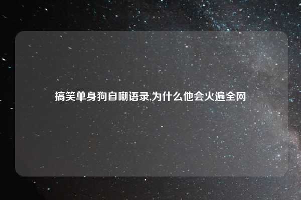 搞笑单身狗自嘲语录,为什么他会火遍全网