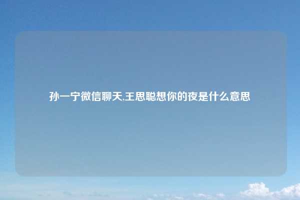 孙一宁微信聊天,王思聪想你的夜是什么意思