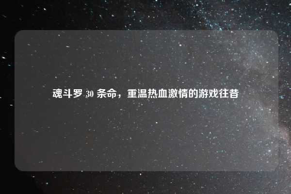 魂斗罗 30 条命，重温热血激情的游戏往昔