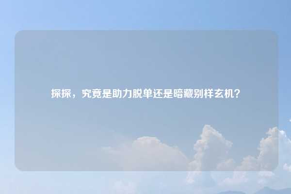 探探，究竟是助力脱单还是暗藏别样玄机？