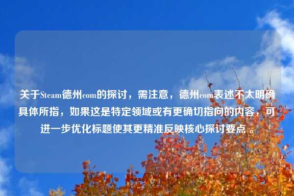 关于Steam德州com的探讨，需注意，德州com表述不太明确具体所指，如果这是特定领域或有更确切指向的内容，可进一步优化标题使其更精准反映核心探讨要点 。