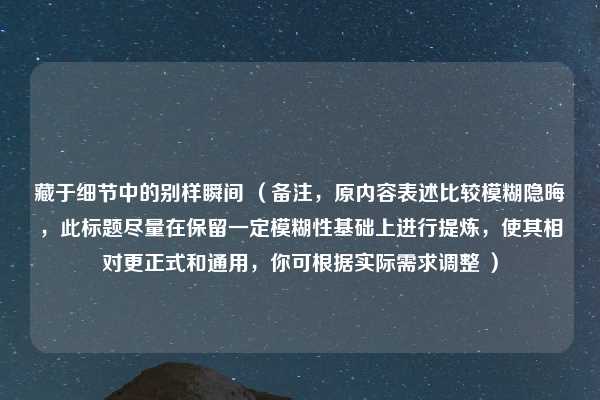 藏于细节中的别样瞬间 （备注，原内容表述比较模糊隐晦，此标题尽量在保留一定模糊性基础上进行提炼，使其相对更正式和通用，你可根据实际需求调整 ）