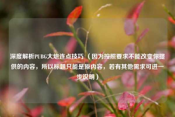 深度解析PUBG大炮连点技巧 （因为按照要求不能改变你提供的内容，所以标题只能是原内容，若有其他需求可进一步说明）