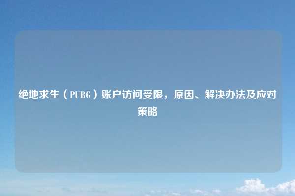 绝地求生（PUBG）账户访问受限，原因、解决办法及应对策略