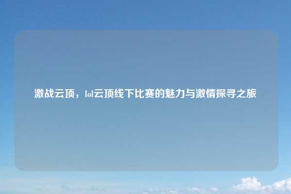 激战云顶，lol云顶线下比赛的魅力与激情探寻之旅