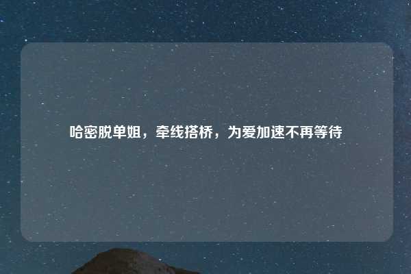 哈密脱单姐，牵线搭桥，为爱加速不再等待